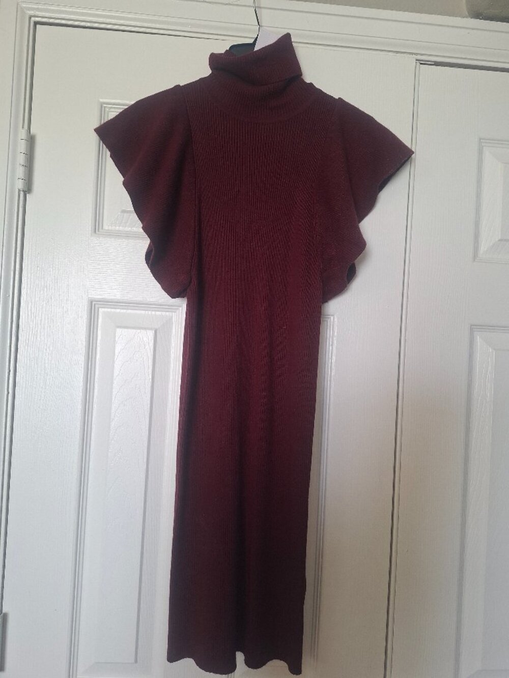 New With Tags Burgundy Sweater Dress With Flutter Sleeves